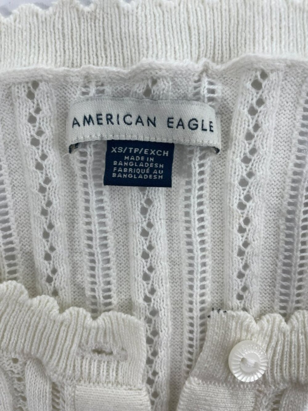 American Eagle Outfitters White Cotton Pointelle Knit Button Sweater Wmn's Sz XS - Picture 5 of 6